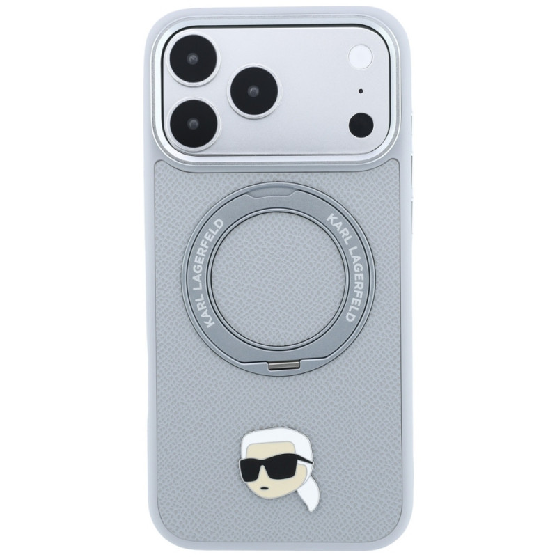 Funda Karl Lagerfeld with Ring Stand 360 Karl Head Pin MagSafe para Apple iPhone 18 Pro Max / 17 Pro Max, gris (KF003236)