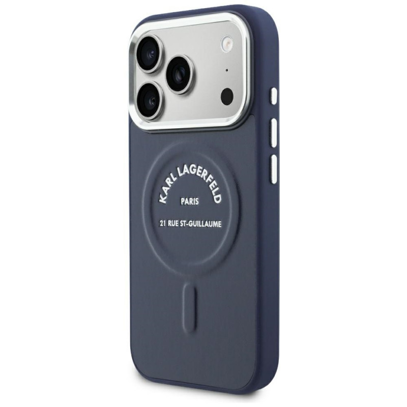 Funda Karl Lagerfeld Embossed Open Ring RSG Logo MagSafe para Apple iPhone 18 Pro Max / 17 Pro Max, azul (KF003292-0)