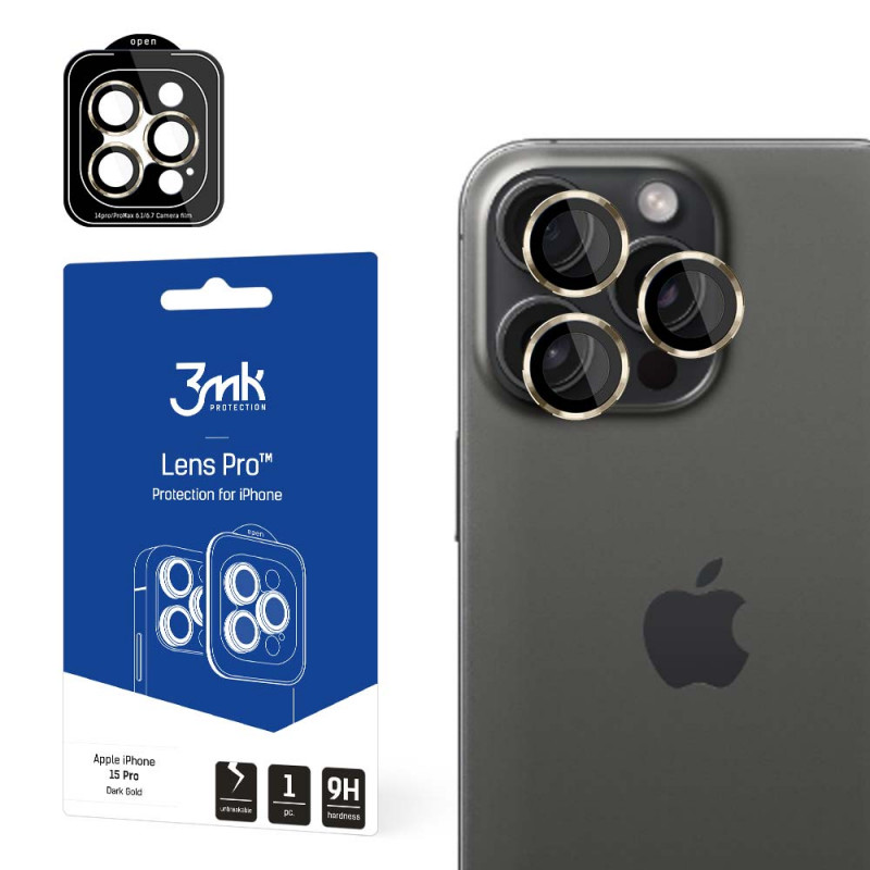 3MK Lens Protection Pro Apple iPhone 15 Pro, dorado oscuro