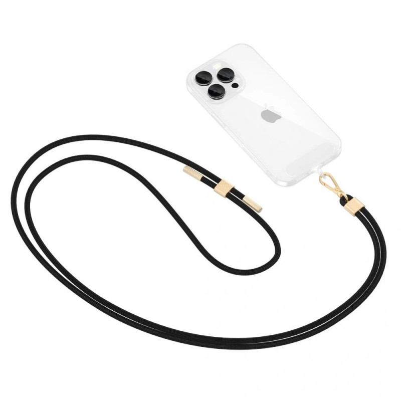 Tech-Protect C2S correa bandolera de cuerda para móvil, Negro/dorado