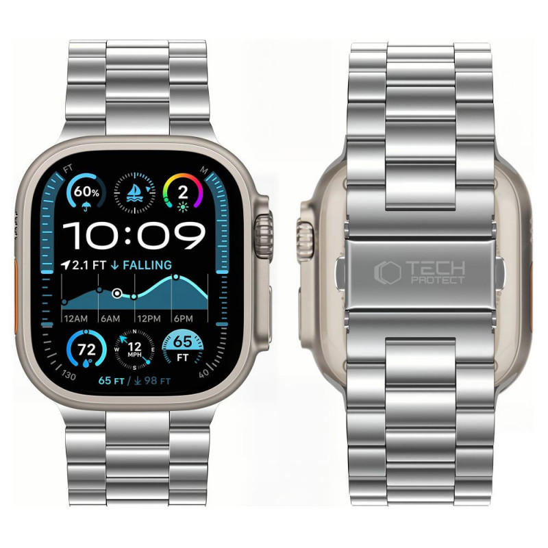 Tech-Protect Stainless correa de acero inoxidable para Apple Watch 8 / 9 / 10 / 11 / 12 / SE / Ultra (44 / 45 / 46 / 49 mm), plata