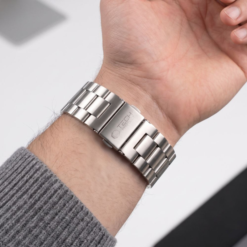 Tech-Protect Stainless correa de acero inoxidable para Apple Watch 8 / 9 / 10 / 11 / 12 / SE / Ultra (44 / 45 / 46 / 49 mm), plata