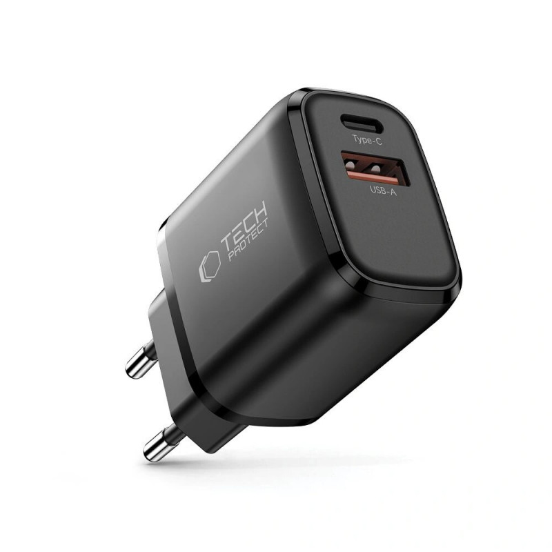 Tech-Protect NCA20 cargador de pared USB-A / USB-C PD 20W / QC3.0, negro