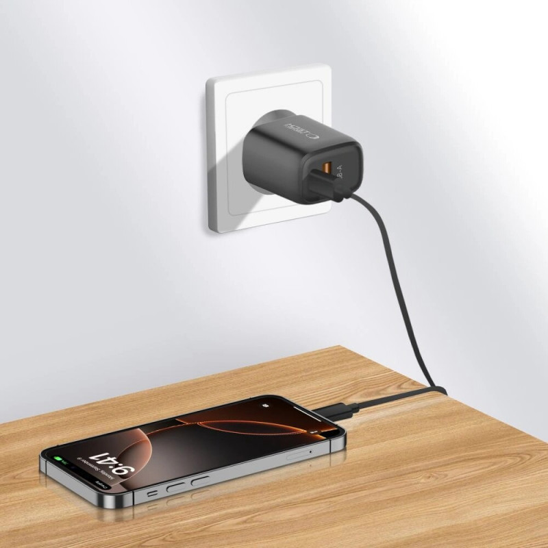 Tech-Protect NCA20 cargador de pared USB-A / USB-C PD 20W / QC3.0, negro
