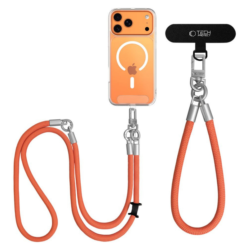 Tech-Protect C10S Rope Crossbody & Wrist set de correa bandolera y de muñeca para móvil, naranja/titanio