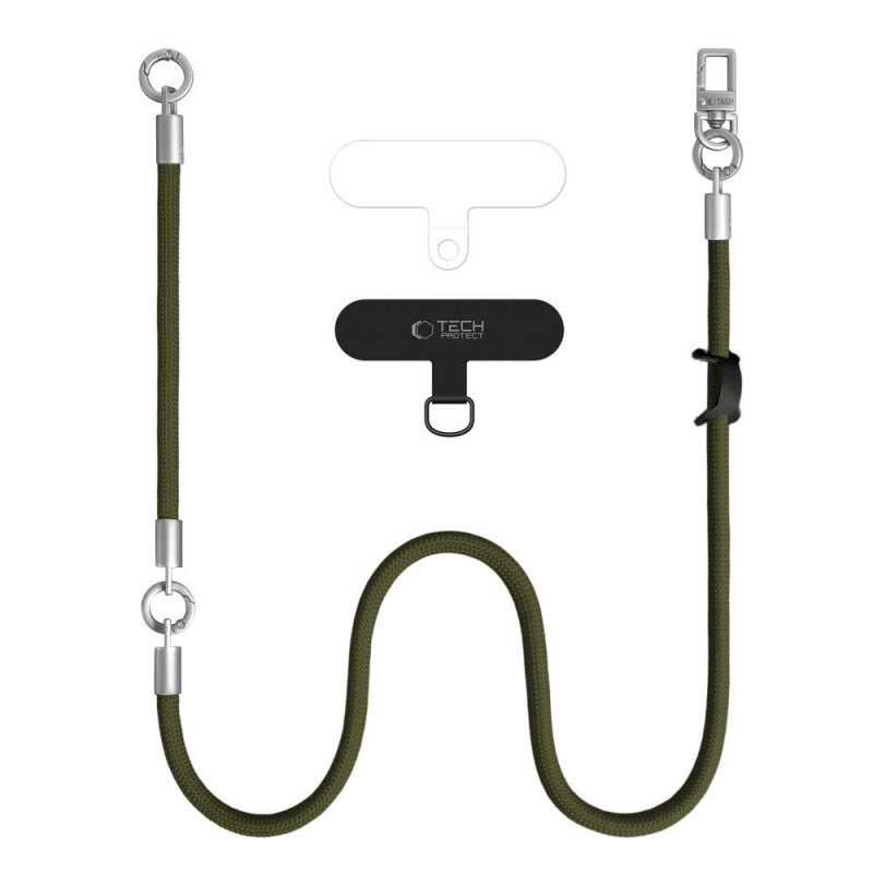 Tech-Protect C10S Rope Crossbody & Wrist set de correa bandolera y de muñeca para móvil, verde oliva/titanio