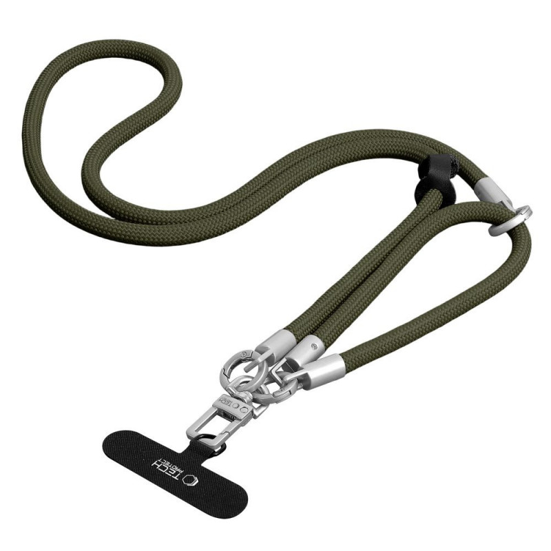 Tech-Protect C10S Rope Crossbody & Wrist set de correa bandolera y de muñeca para móvil, verde oliva/titanio