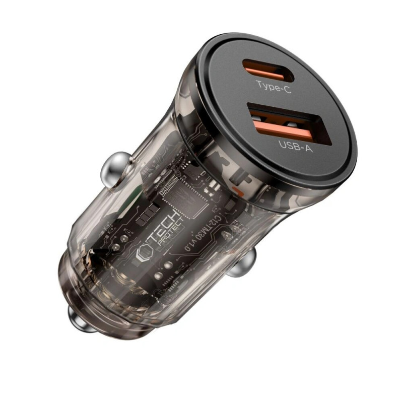 Tech-Protect CC01 cargador de coche de 2 puertos USB-A / USB-C, PD 30W / QC 3.0, negro