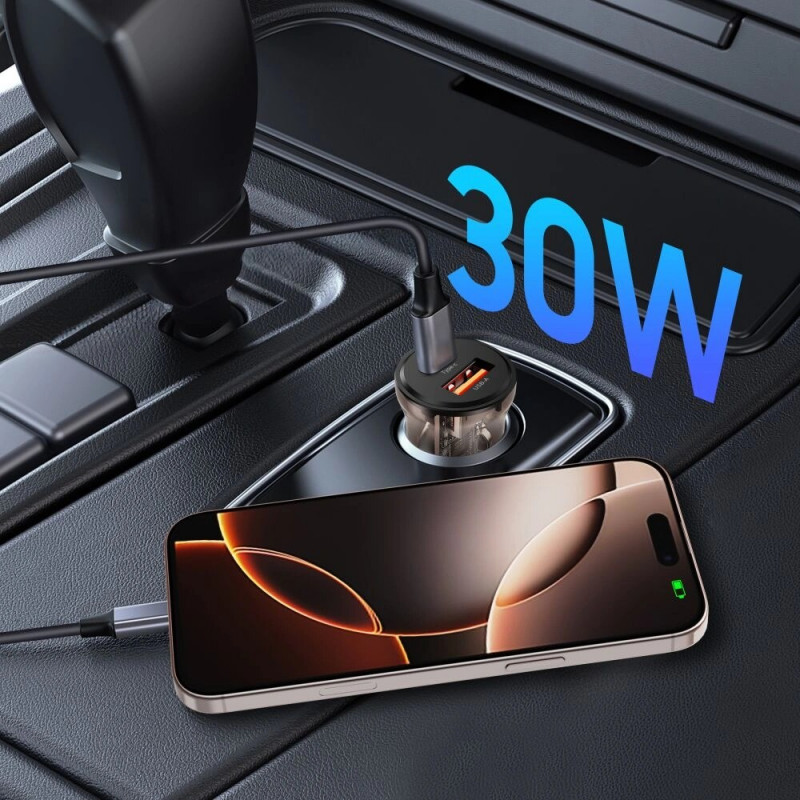 Tech-Protect CC01 cargador de coche de 2 puertos USB-A / USB-C, PD 30W / QC 3.0, negro