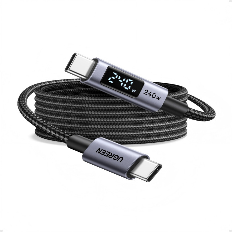 Ugreen L530 cable USB-C a USB-C, PD 240 W, 480 Mbps, con pantalla, 2 m, negro