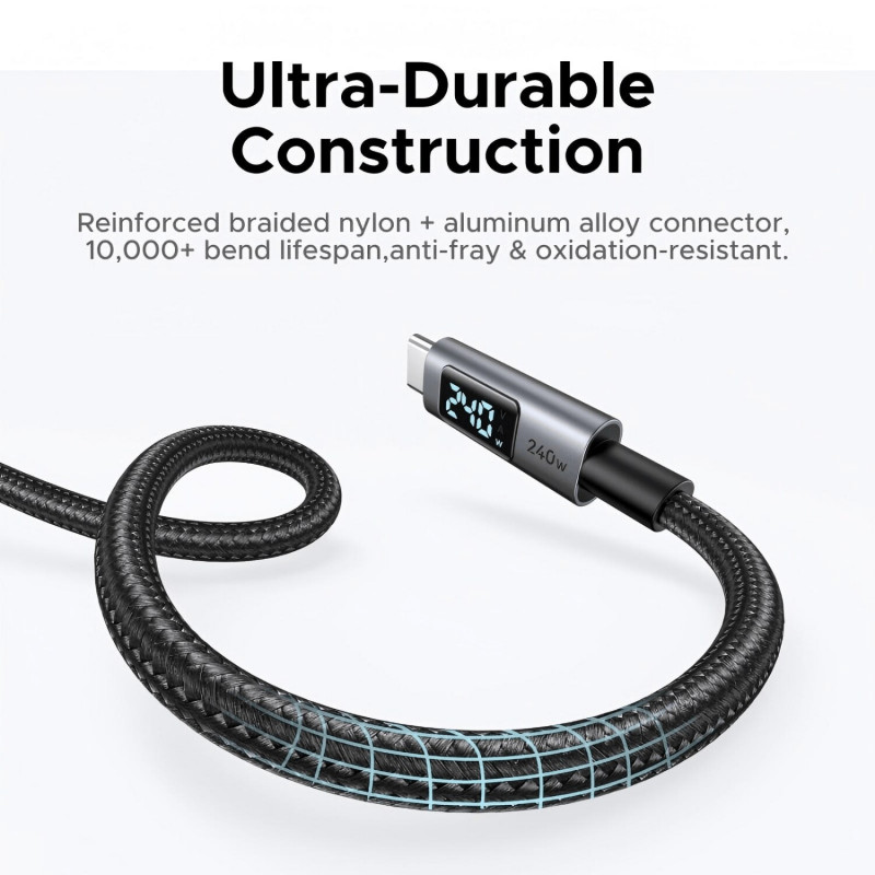 Ugreen L530 cable USB-C a USB-C, PD 240 W, 480 Mbps, con pantalla, 2 m, negro