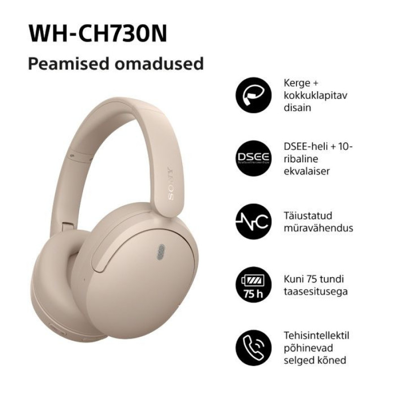 Sony WH-CH730N auriculares Bluetooth circumaurales con micrófono, beige