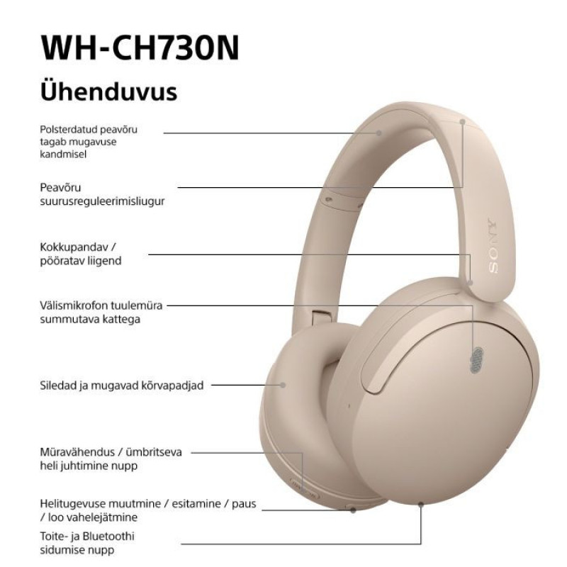 Sony WH-CH730N auriculares Bluetooth circumaurales con micrófono, beige