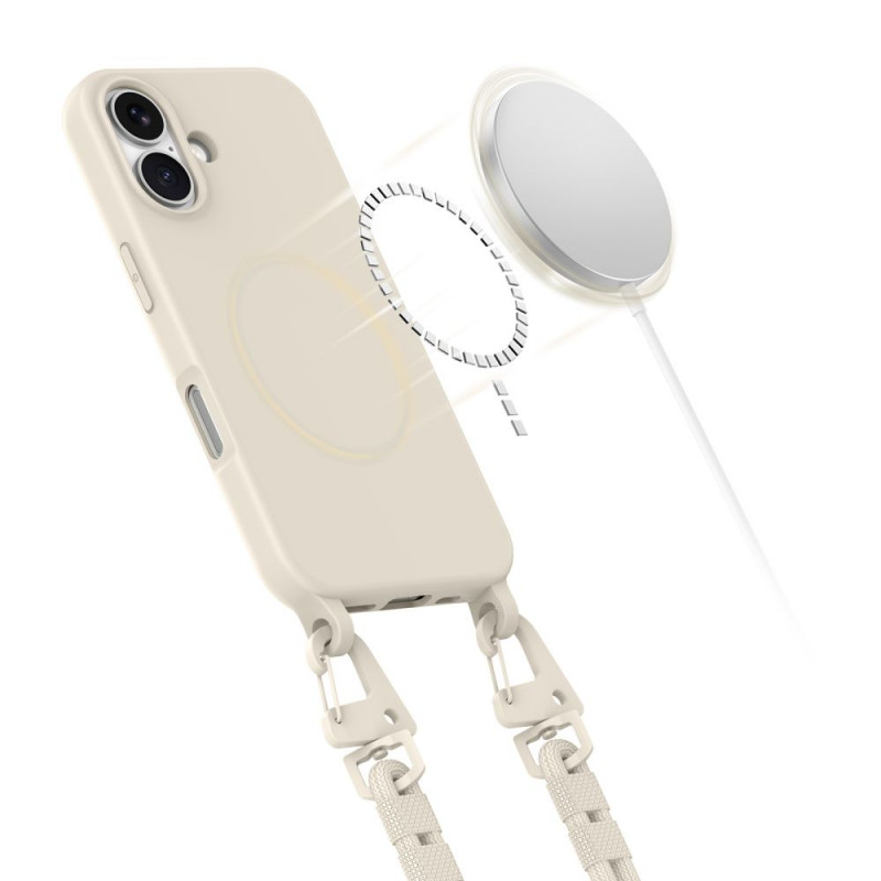 Tech-Protect MagNecklace funda MagSafe con cordón para Apple iPhone 16, beige