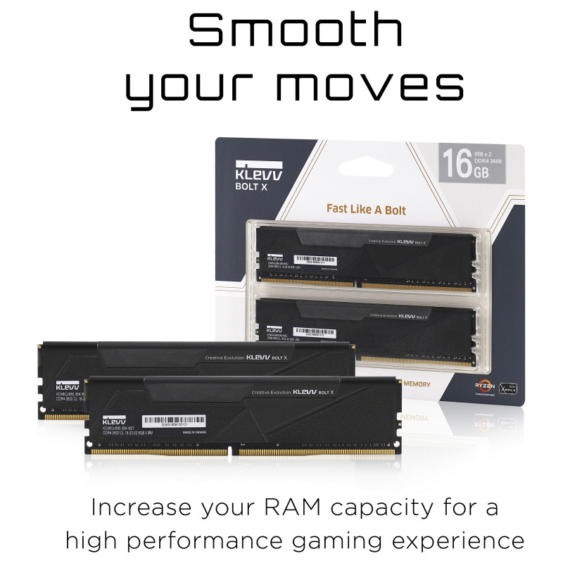 Kit de memoria DDR4 Klevv BOLT X KD48GU880-36A180U, 16 GB (2 x 8 GB), 3600 MHz