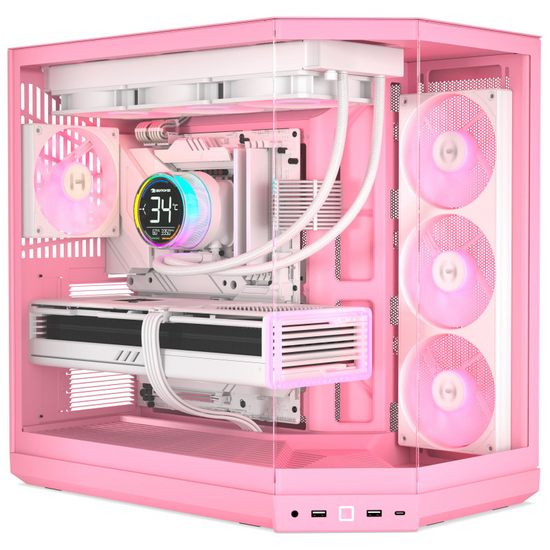 Caja PC HYTE Y50 Strawberry Milk, rosa claro, cristal templado x 3