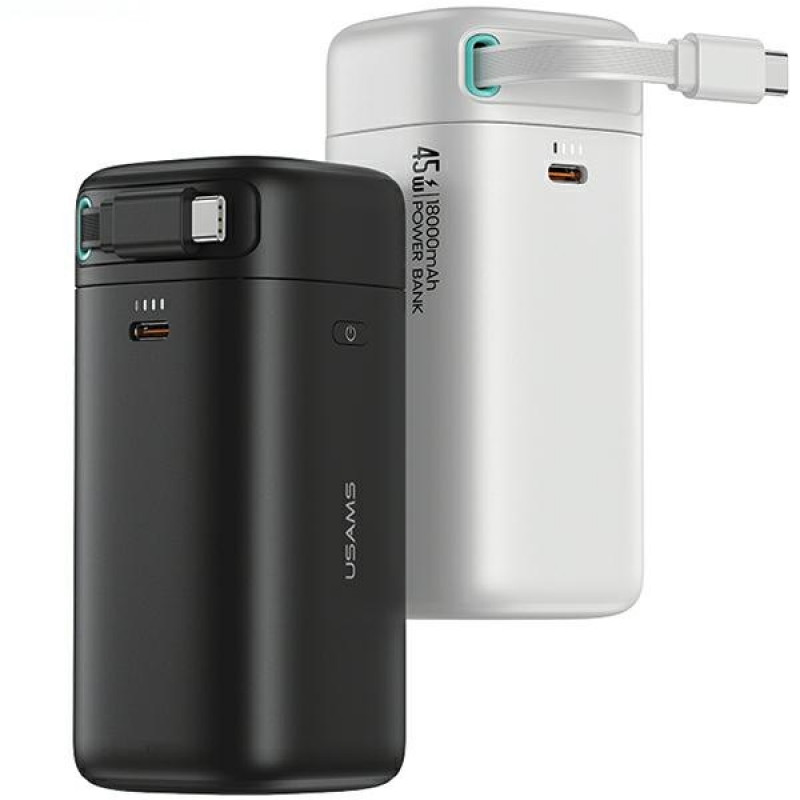 Powerbank USAMS US-CD216 serie XMF 18000 mAh, carga rápida PD 45W, con cable USB-C, blanco