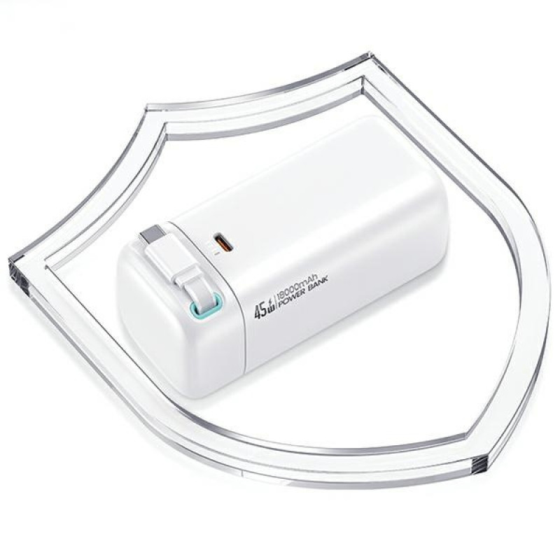 Powerbank USAMS US-CD216 serie XMF 18000 mAh, carga rápida PD 45W, con cable USB-C, blanco