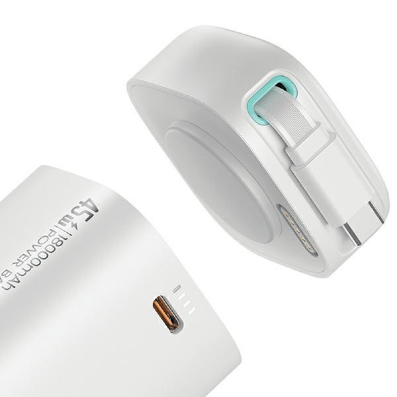 Powerbank USAMS US-CD216 serie XMF 18000 mAh, carga rápida PD 45W, con cable USB-C, blanco