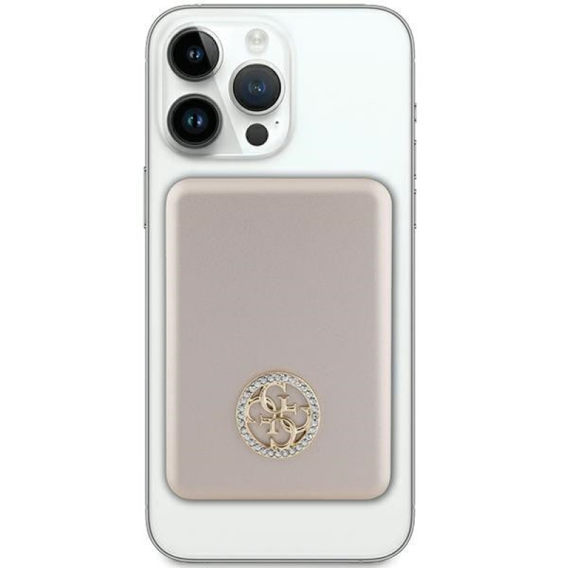 Powerbank de inducción MagSafe Guess GUPBM5AL4DMD 4G Strassed Metal Logo 5000 mAh, 15W, dorado