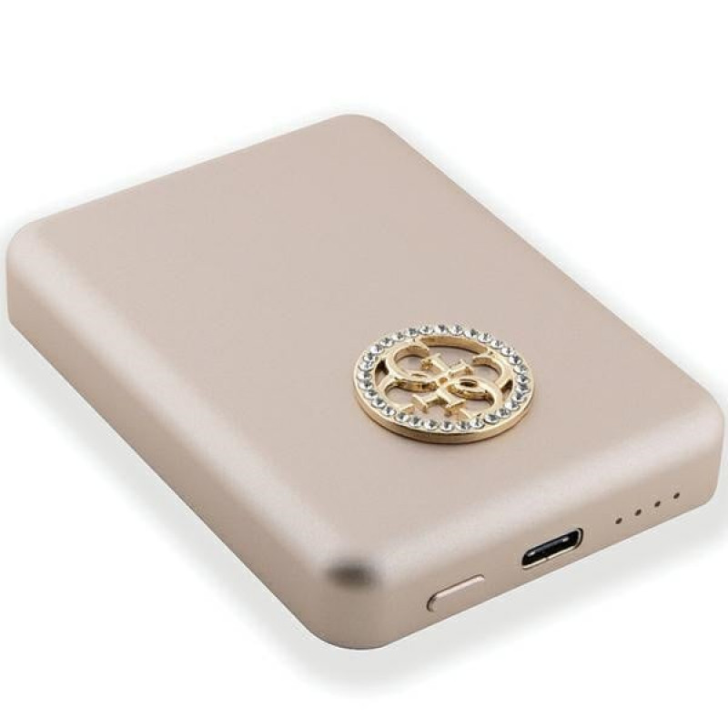 Powerbank de inducción MagSafe Guess GUPBM5AL4DMD 4G Strassed Metal Logo 5000 mAh, 15W, dorado