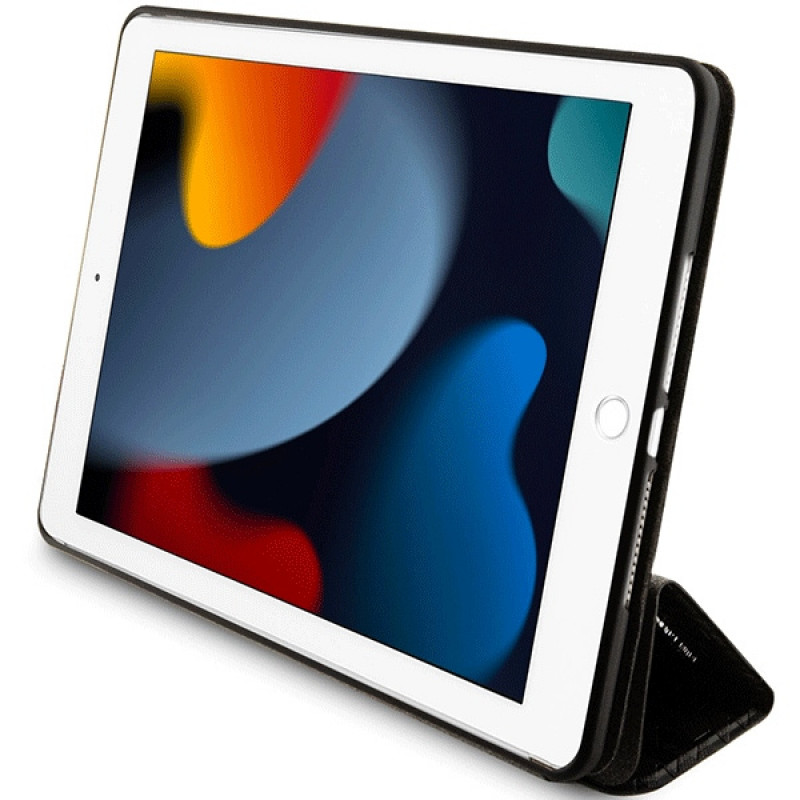 Funda tipo libro Karl Lagerfeld KLFC10SAKHPKK Saffiano Monogram Ikonik para Apple iPad 10.2 (7.ª, 8.ª, 9.ª gen.), negra