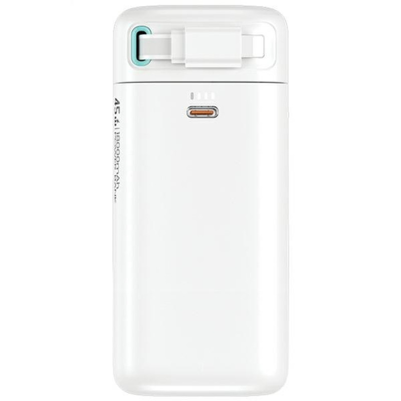Powerbank USAMS US-CD217 de la serie XMF, 18000 mAh, carga rápida PD 45W, con cable Lightning, blanco