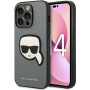 Karl Lagerfeld KLHCP14XSAPKHG Funda rígida para Apple iPhone 14 Pro Max, Saffiano Karl's Head Patch, plateada