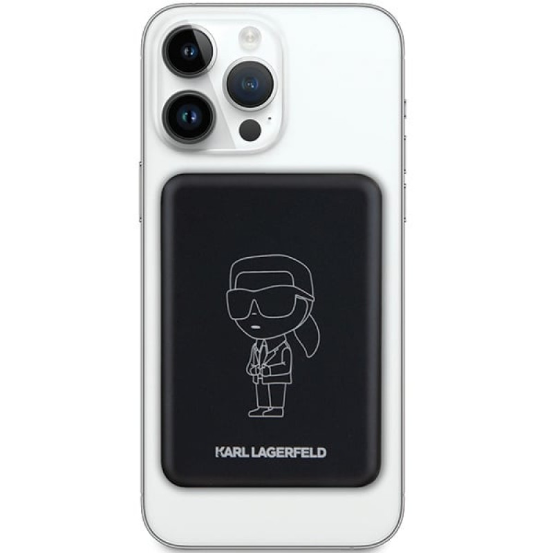 Batería externa de inducción Karl Lagerfeld KLPBM5KIOTTGK 5000 mAh 15W, Outline Ikonik, MagSafe, negra