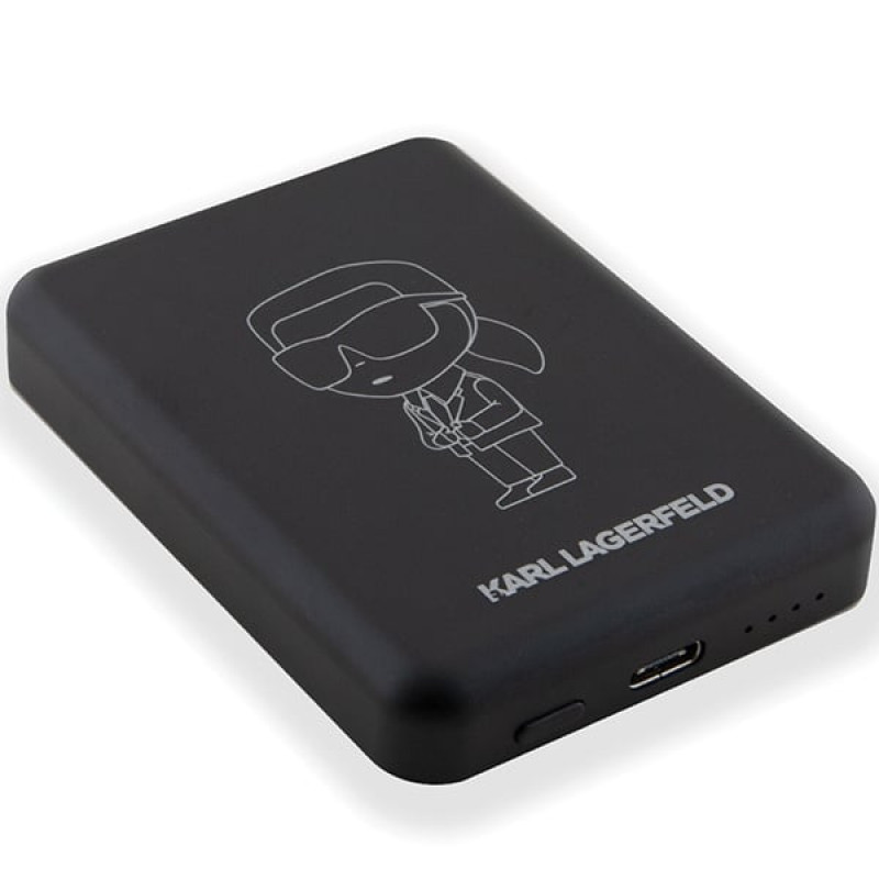 Batería externa de inducción Karl Lagerfeld KLPBM5KIOTTGK 5000 mAh 15W, Outline Ikonik, MagSafe, negra