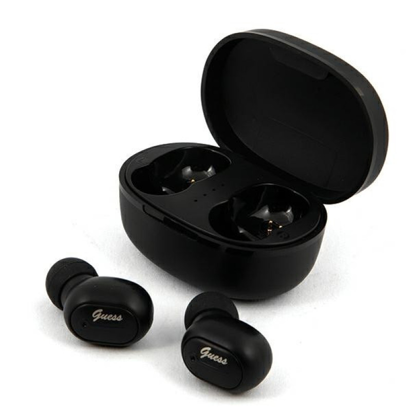 Guess GUTWST30BK Auriculares inalámbricos TWS intraurales con base de carga, Bluetooth 5.0, negros