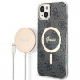 Funda rígida Guess GUBPP14SH4EACSK para Apple iPhone 14 + cargador inalámbrico, 4G Print, MagSafe, negra