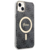 Funda rígida Guess GUBPP14SH4EACSK para Apple iPhone 14 + cargador inalámbrico, 4G Print, MagSafe, negra