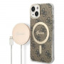 Funda rígida Guess GUBPP14SH4EACSW para Apple iPhone 14 + cargador inalámbrico, 4G Print, MagSafe, marrón