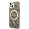 Funda rígida Guess GUBPP14SH4EACSW para Apple iPhone 14 + cargador inalámbrico, 4G Print, MagSafe, marrón