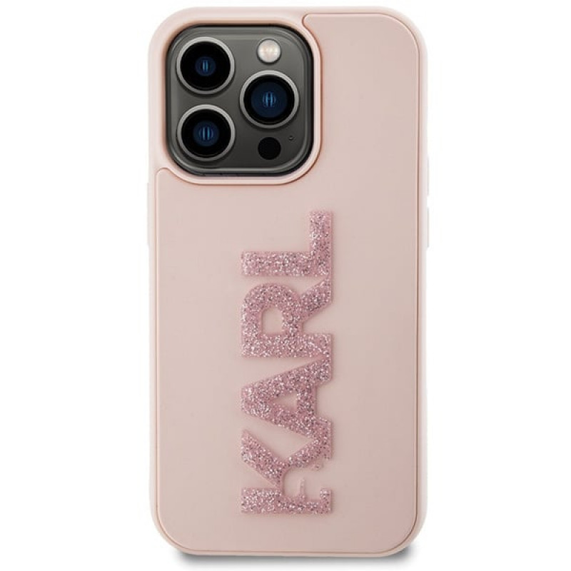 Funda rígida Karl Lagerfeld KLHCP15X3DMBKCP para Apple iPhone 15 Pro Max, logotipo 3D Rubber Glitter, rosa