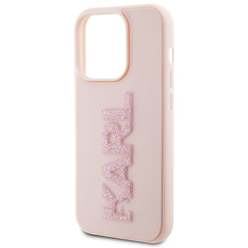 Funda rígida Karl Lagerfeld KLHCP15X3DMBKCP para Apple iPhone 15 Pro Max, logotipo 3D Rubber Glitter, rosa