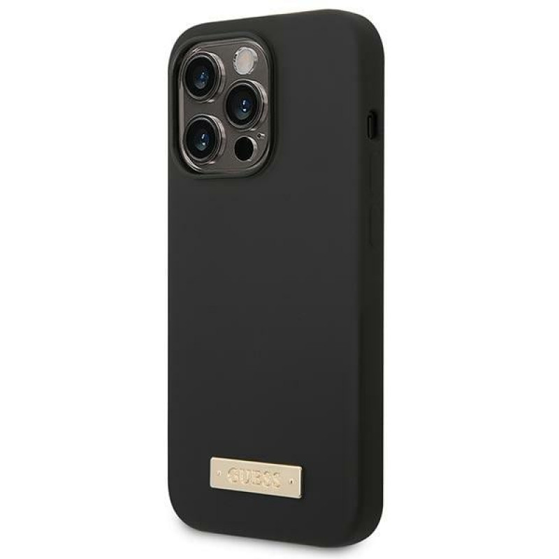 Guess GUHMP14XSBPLK Funda rígida Apple iPhone 14 Pro Max, Silicona Logo Plate MagSafe, Negra
