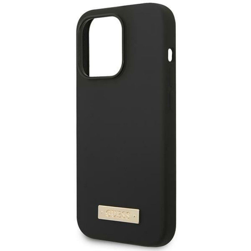 Guess GUHMP14XSBPLK Funda rígida Apple iPhone 14 Pro Max, Silicona Logo Plate MagSafe, Negra