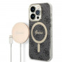 Guess GUBPP14XH4EACSK Funda + Cargador inalámbrico Apple iPhone 14 Pro Max negra Hardcase, 4G Print, MagSafe