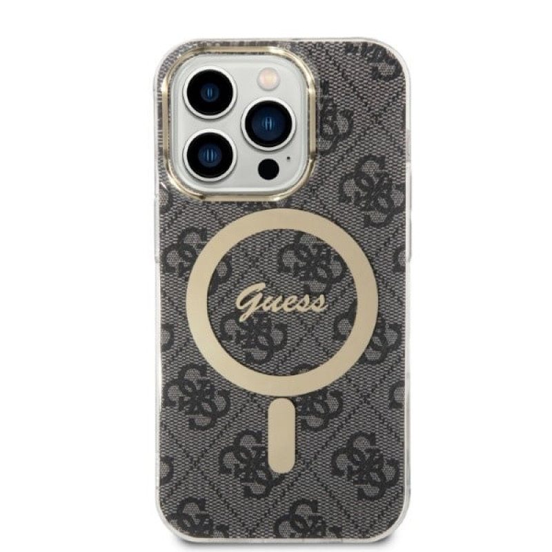 Guess GUBPP14XH4EACSK Funda + Cargador inalámbrico Apple iPhone 14 Pro Max negra Hardcase, 4G Print, MagSafe