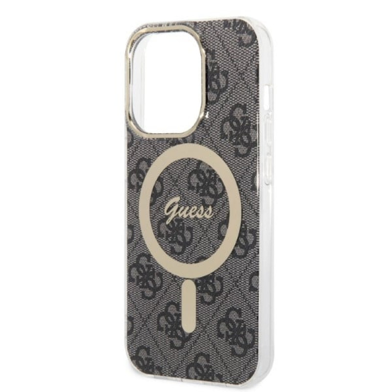Guess GUBPP14XH4EACSK Funda + Cargador inalámbrico Apple iPhone 14 Pro Max negra Hardcase, 4G Print, MagSafe
