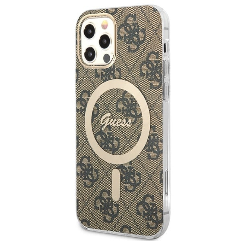 Guess GUBPP12MH4EACSW Funda + Cargador inalámbrico Apple iPhone 12 / iPhone 12 Pro marrón Hardcase, 4G Print, MagSafe