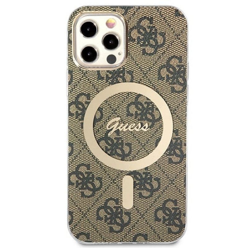 Guess GUBPP12MH4EACSW Funda + Cargador inalámbrico Apple iPhone 12 / iPhone 12 Pro marrón Hardcase, 4G Print, MagSafe