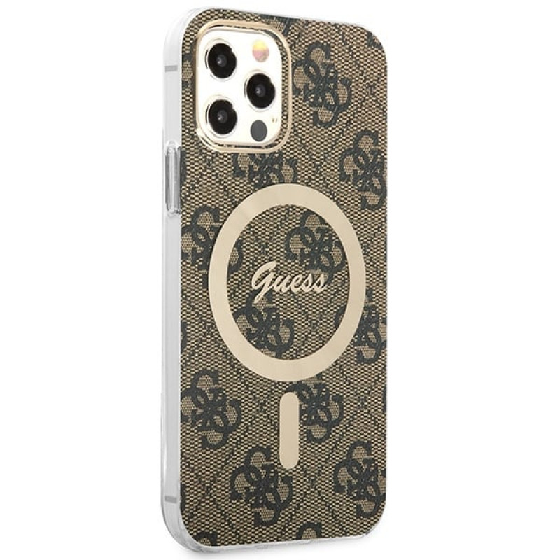 Guess GUBPP12MH4EACSW Funda + Cargador inalámbrico Apple iPhone 12 / iPhone 12 Pro marrón Hardcase, 4G Print, MagSafe