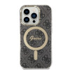 Guess GUBPP14LH4EACSK Funda + Cargador inalámbrico Apple iPhone 14 Pro negra Hardcase, 4G Print, MagSafe