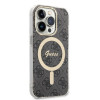 Guess GUBPP14LH4EACSK Funda + Cargador inalámbrico Apple iPhone 14 Pro negra Hardcase, 4G Print, MagSafe