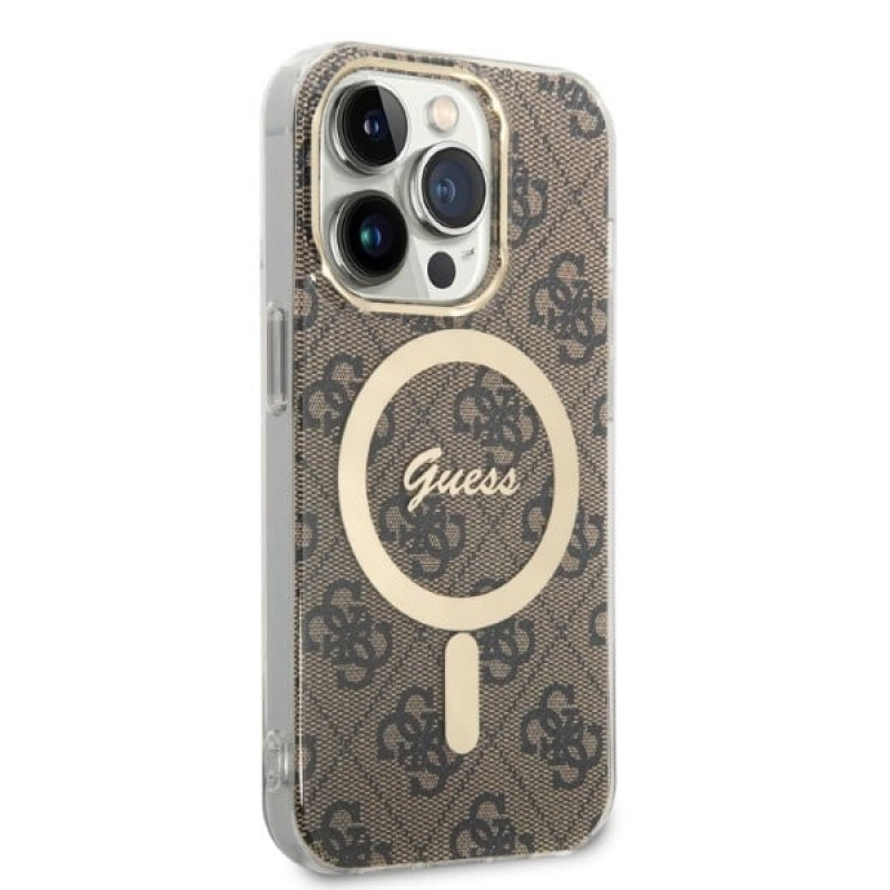 Guess GUBPP14XH4EACSW Funda + Cargador inalámbrico Apple iPhone 14 Pro Max marrón Hardcase, 4G Print, MagSafe