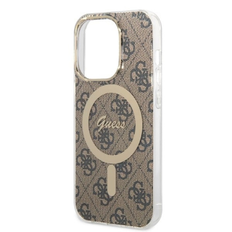 Guess GUBPP14XH4EACSW Funda + Cargador inalámbrico Apple iPhone 14 Pro Max marrón Hardcase, 4G Print, MagSafe