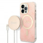 Guess GUBPP13LH4EACSP Funda + Cargador inalámbrico Apple iPhone 13 Pro rosa Hardcase, 4G Print, MagSafe